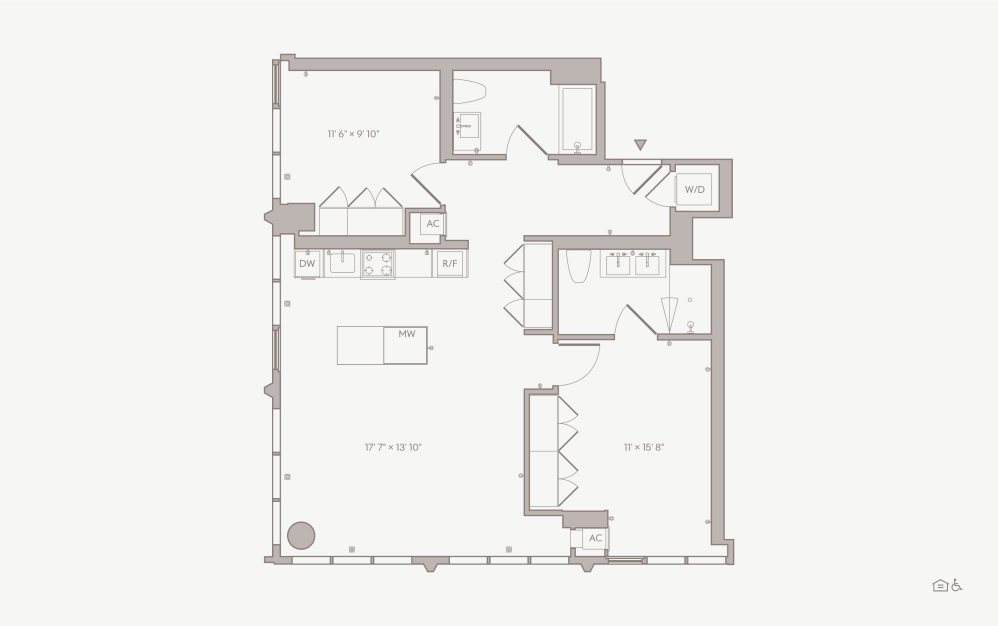 PH Large 2BR - Unit 2808 - 2 bedroom floorplan layout with 2 bathrooms and 