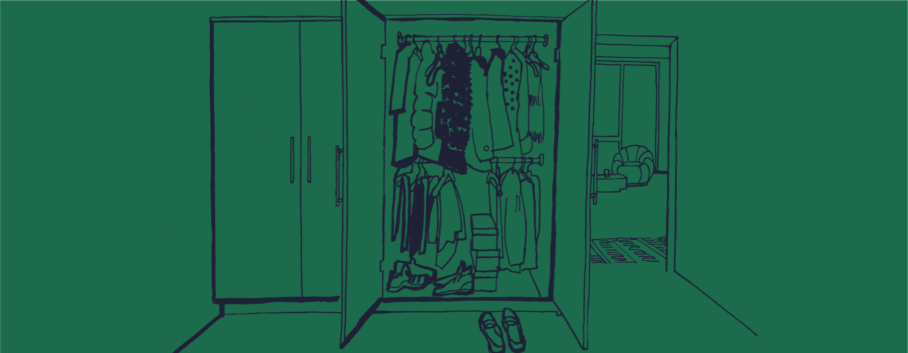 illustration of wardrobe closet full of clothes