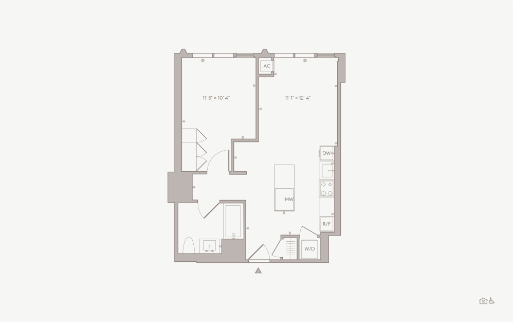 Medium 1BR - Unit 03 - 1 bedroom floorplan layout with 1 bathroom and  (Type A)