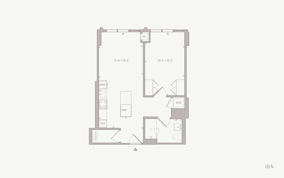 Medium 1BR - Unit 04 - 1 bedroom floorplan layout with 1 bathroom and 