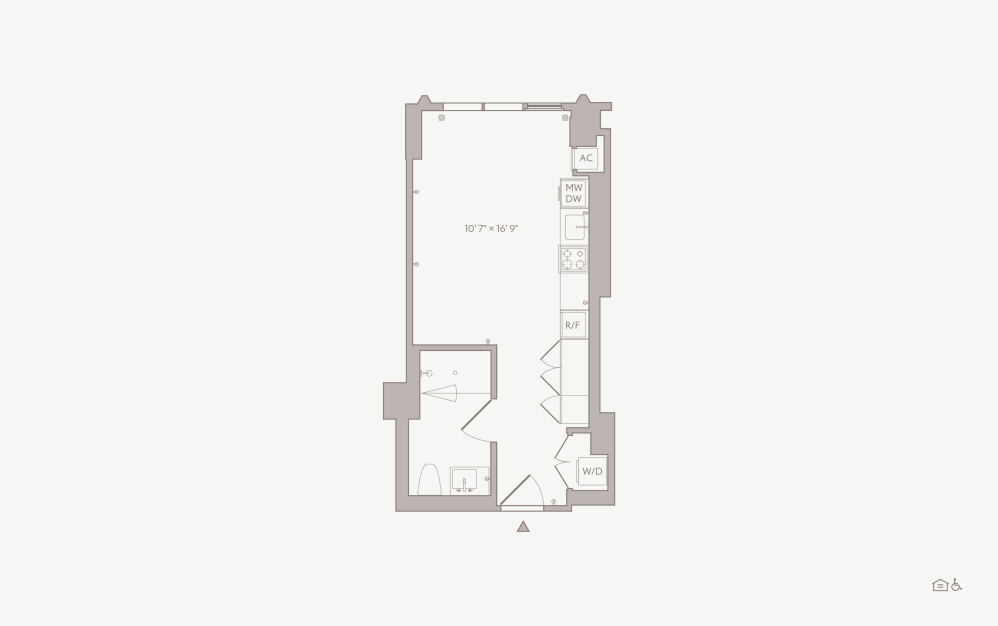 Medium Studio - Unit 05 - Studio floorplan layout with 1 bathroom and  (Type B)