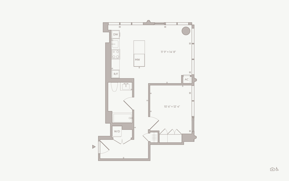 Large 1 BR - Unit 06 - 1 bedroom floorplan layout with 1 bathroom and  (Type A)