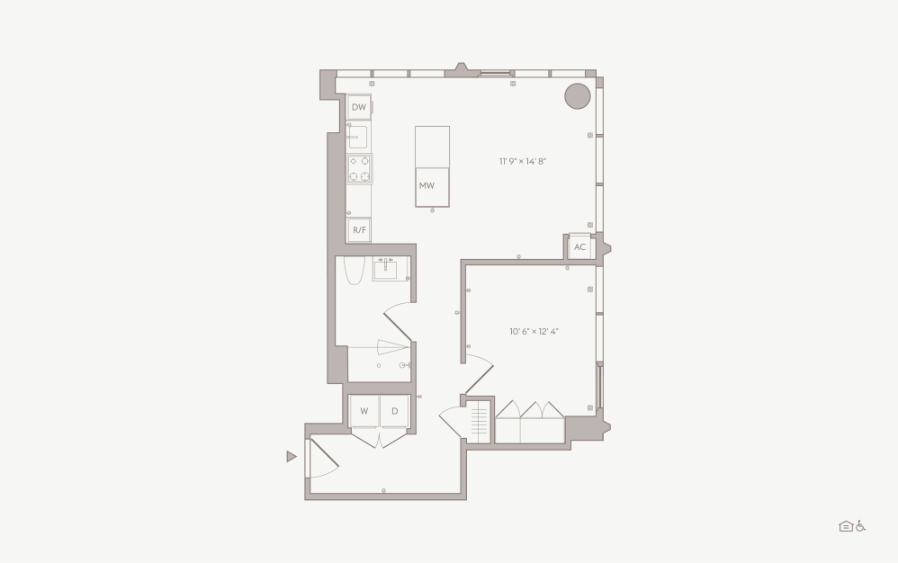 Large 1 BR - Unit 06 - 1 bedroom floorplan layout with 1 bathroom and  (Type B)