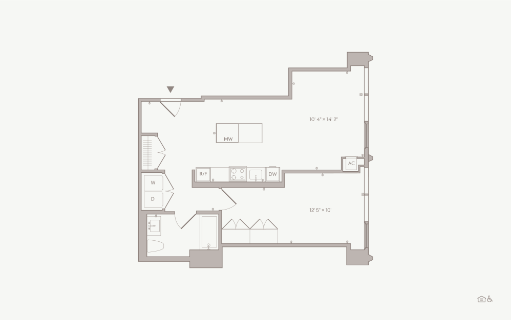 Large 1 BR - Unit 07 - 1 bedroom floorplan layout with 1 bathroom and  (Type A)
