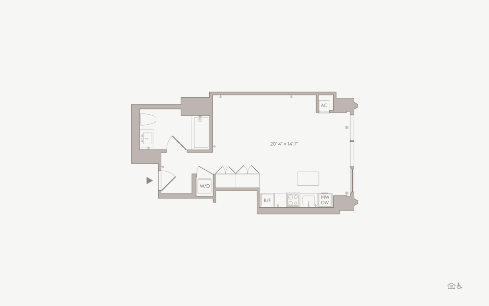 Large Studio - Unit 08 - Studio floorplan layout with 1 bathroom and  (Floor 1)