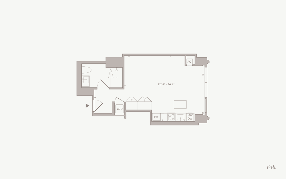Large Studio - Unit 08 - Studio floorplan layout with 1 bathroom and  (Floor 2)
