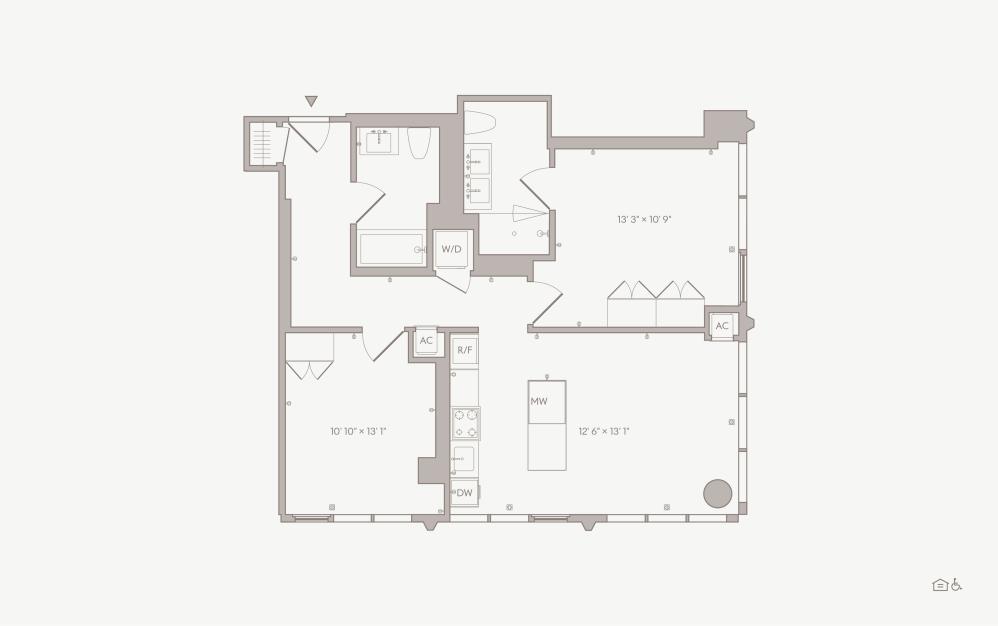 Medium 2BR - Unit 09 - 2 bedroom floorplan layout with 2 bathrooms and  (Type A)