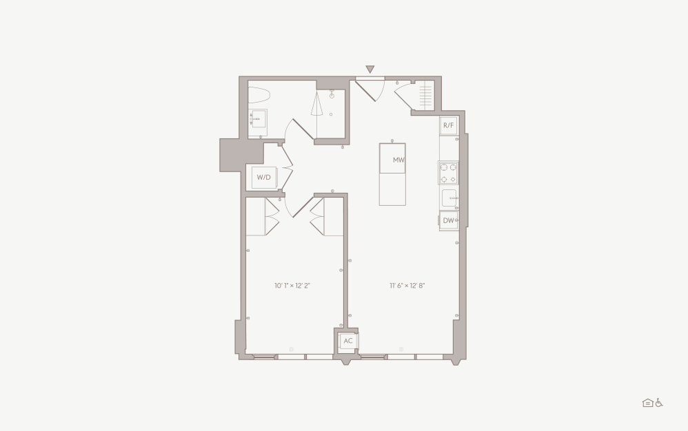Medium 1BR - Unit 10 - 1 bedroom floorplan layout with 1 bathroom and  (Type B)
