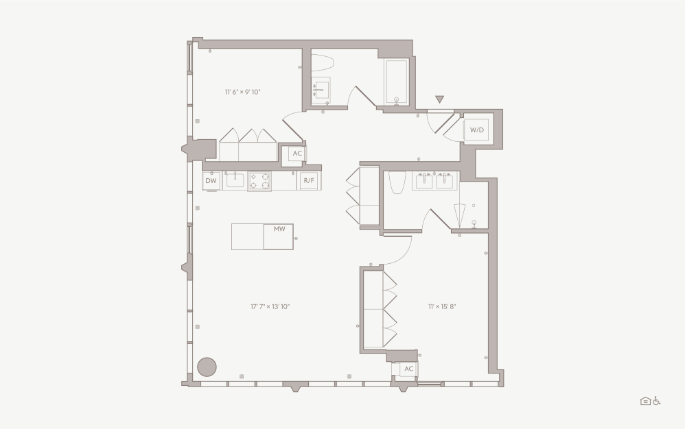 Large 2BR - Unit 12 - 2 bedroom floorplan layout with 2 bathrooms and  (Type A)