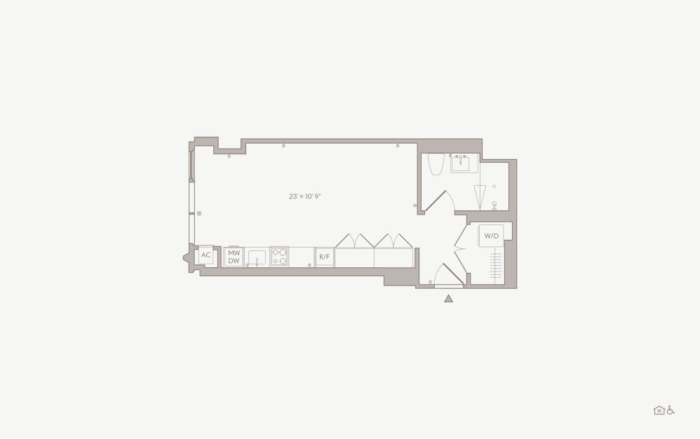 Large Studio - Unit 13 - Studio floorplan layout with 1 bathroom and 