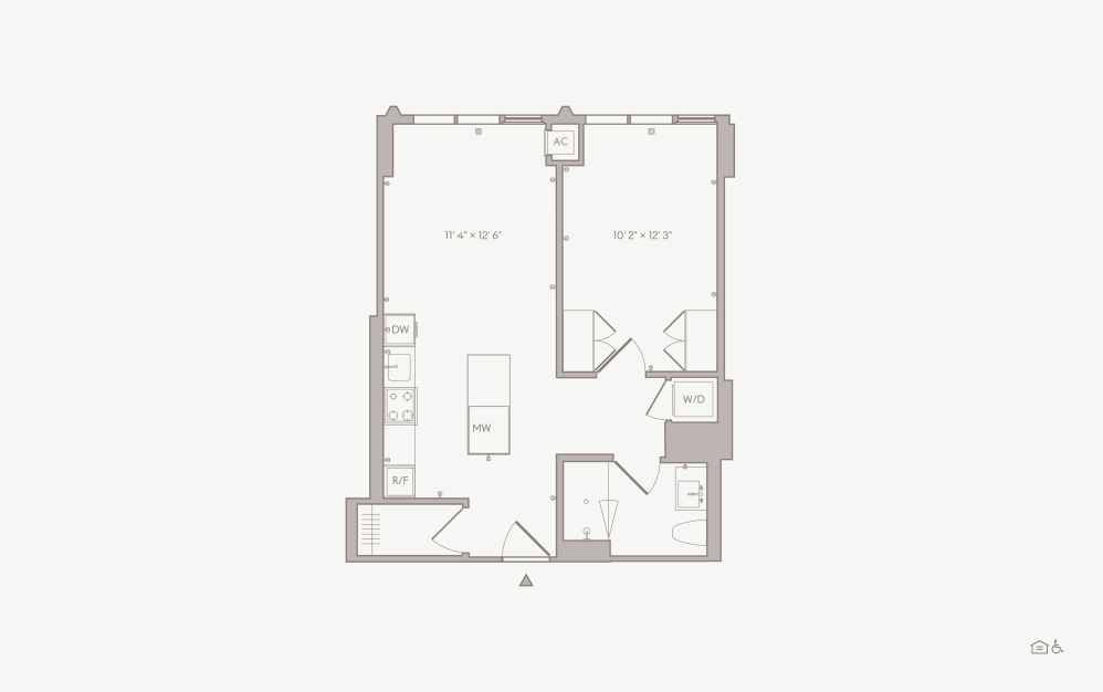 PH Medium 1BR - Unit 2803 - 1 bedroom floorplan layout with 1 bathroom and 