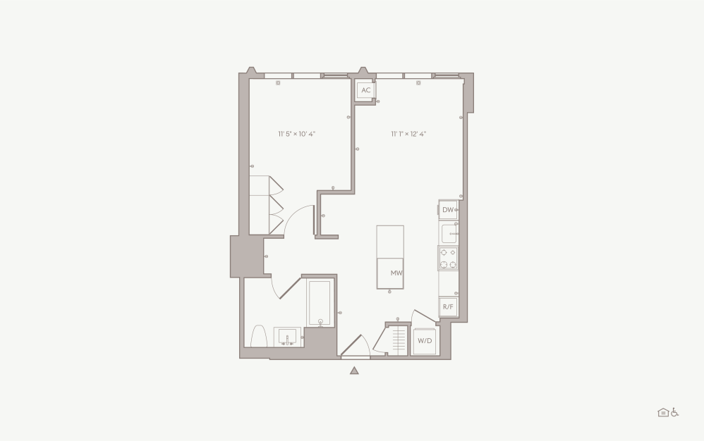PH Medium 1BR - Unit 2802 - 1 bedroom floorplan layout with 1 bathroom and 
